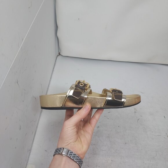 Louis Vuitton Brown Gold Buckle Bom Dia Monogram Flat Slide Sandals - Picture 6 of 16